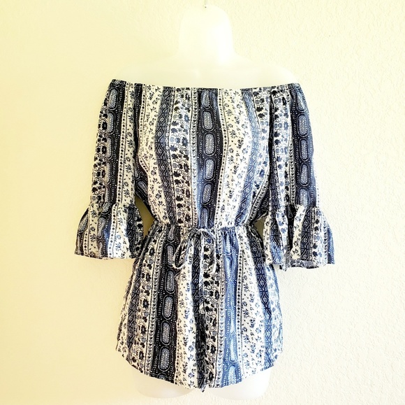 Hollister Pants - Hollister Navy Blue Floral Off The Shoulder Romper